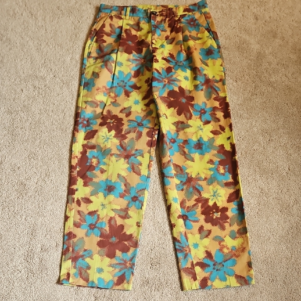 Pac Sun Colour Range Women's Floral Print Pants in Yellow, Blue & Brown